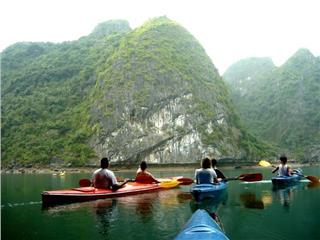 Dipping in Lan Ha Bay with beautiful kayaks