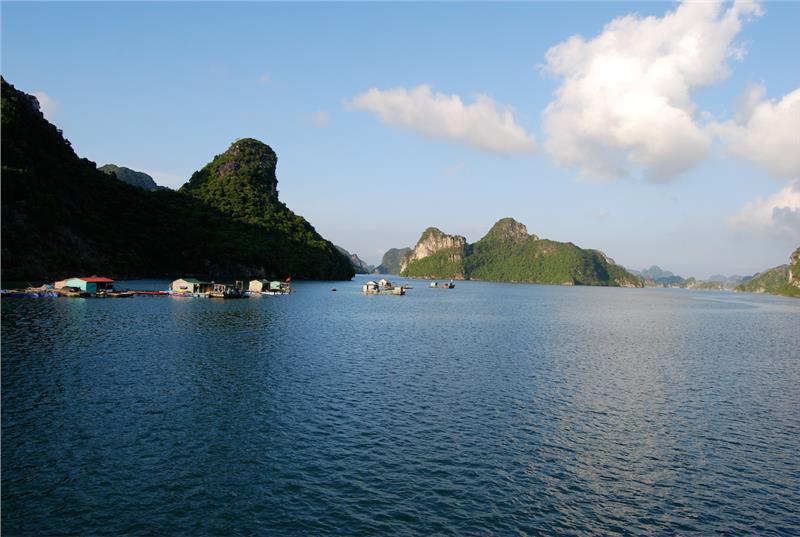 A floating village in Halong Bay