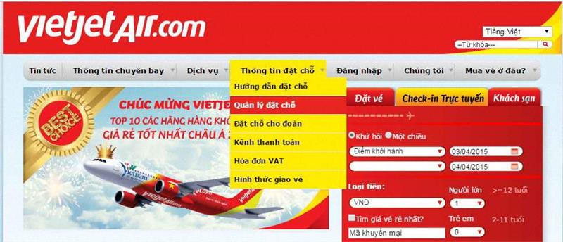 Cách check vé máy bay Vietjet trên website của hãng