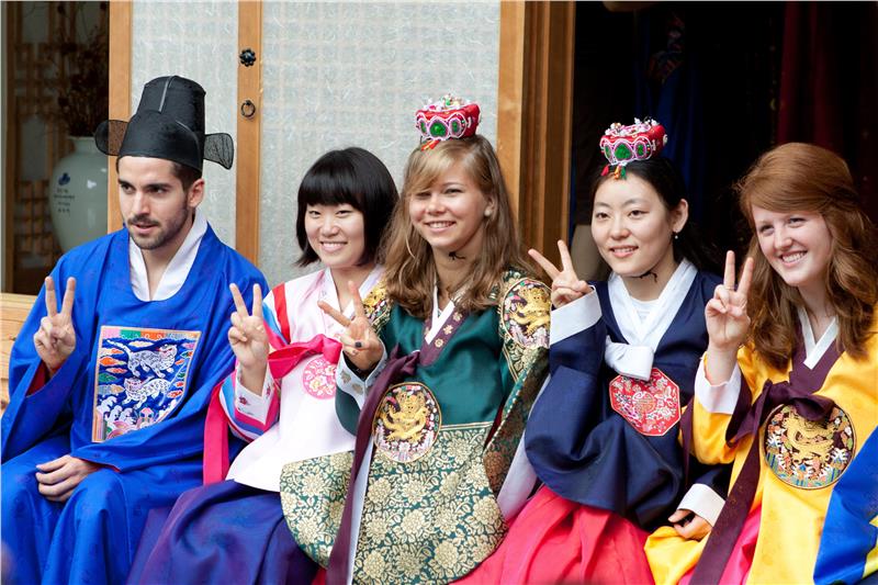 wearing Hanbok - traditional Korean costumes
