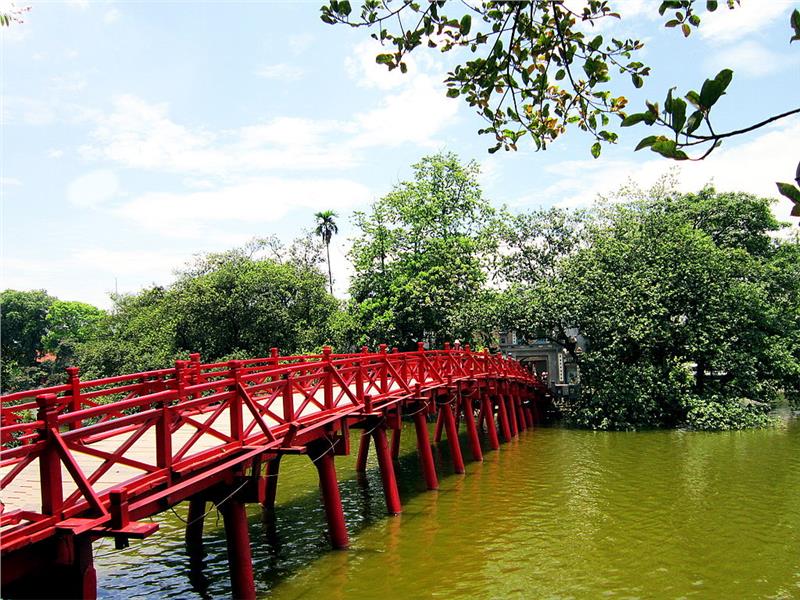 The Huc Bridge in front of Ngoc Son Temple