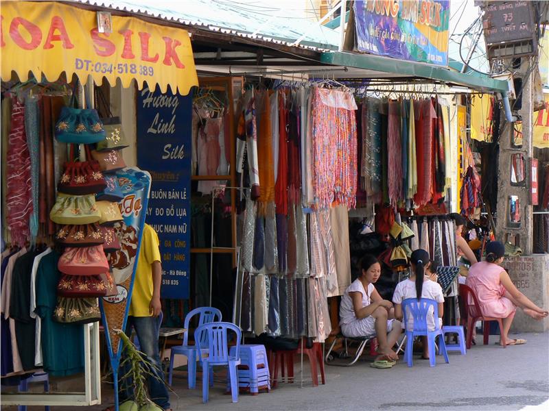 Van Phuc Silk Village - Street selling silk