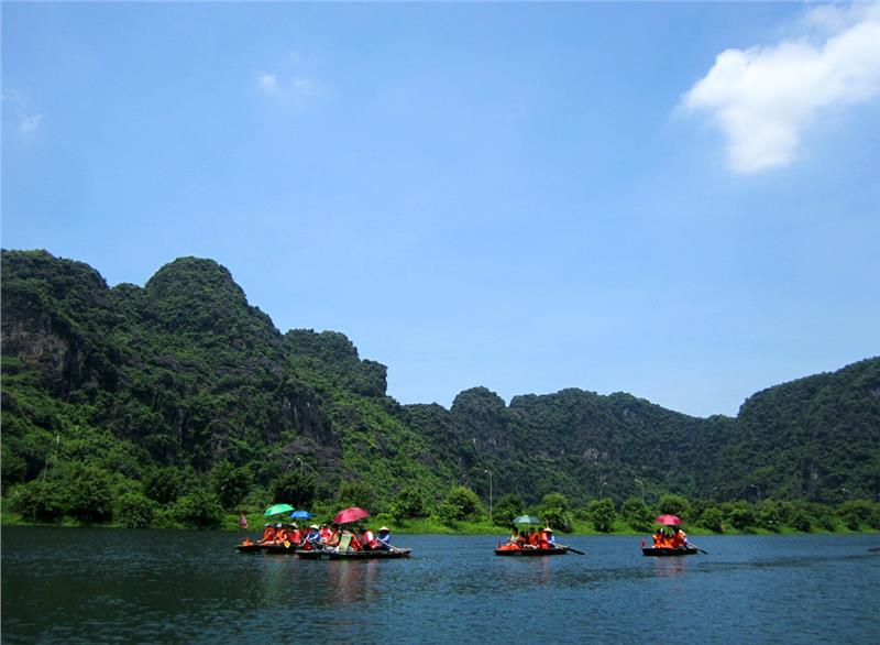 A scene in Trang An Landscape Complex in summer