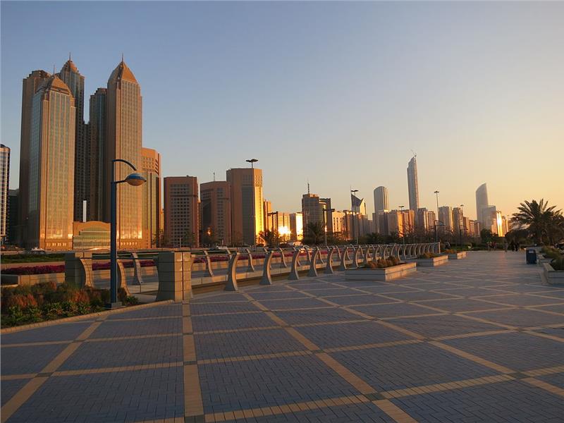 Abu Dhabi skyline at sunset