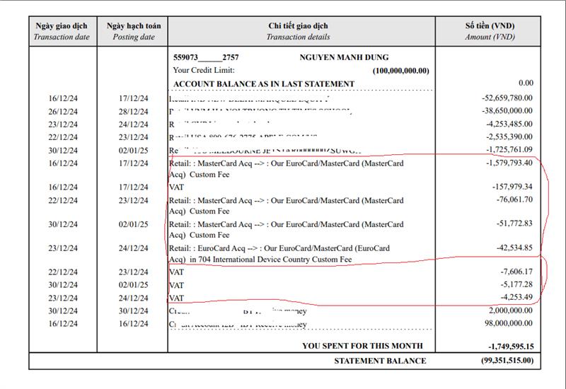Sao kê ngân hàng khi dùng thẻ tín dụng