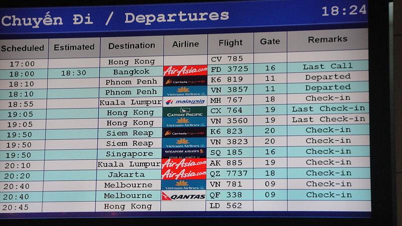 Indicator board at Tan Son Nhat International Airport