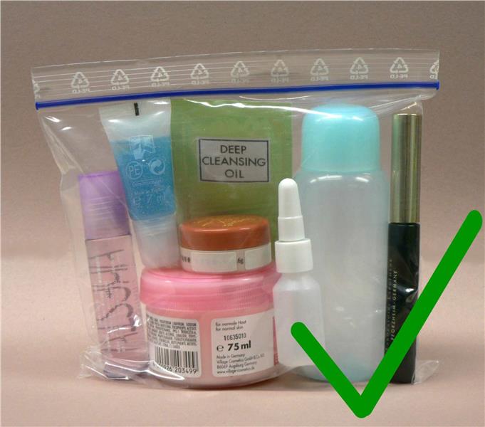 Liquids in transparent plastic bag