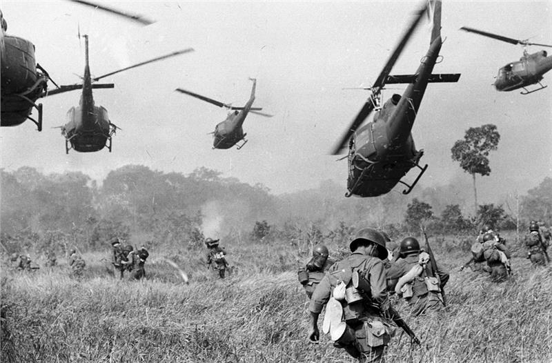 U.S. Army helicopters attacks a Viet Cong camp