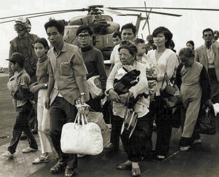 Vietnamese refugees on US carrier