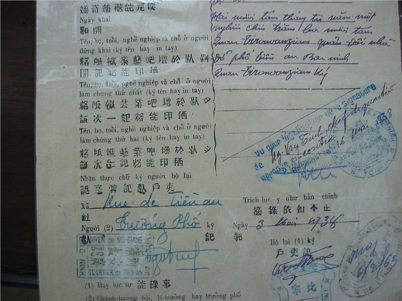 Old Vietnamese Birth Certificate in Nôm and Romanized Vietnamese