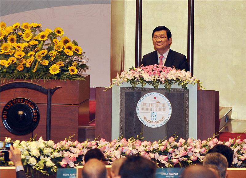 President Truong Tan San speaks at IPU 132