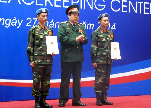 Two Vietnamese army officers in Vietnam Peacekeeping Centre