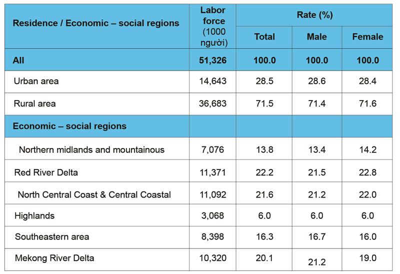 Labor force in ruralurban areas and economic social areas
