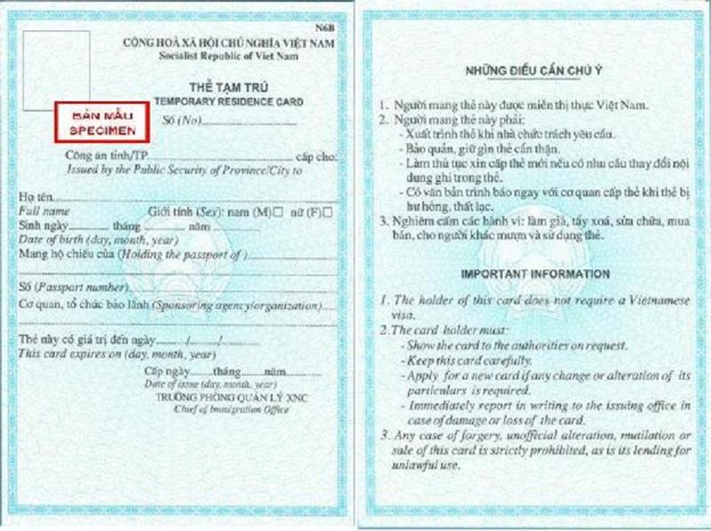 Vietnam temporary residence card